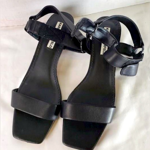 KARL LAGERFELD BLACK LEATHER SANDALS SIZE 11 - Picture 1 of 5